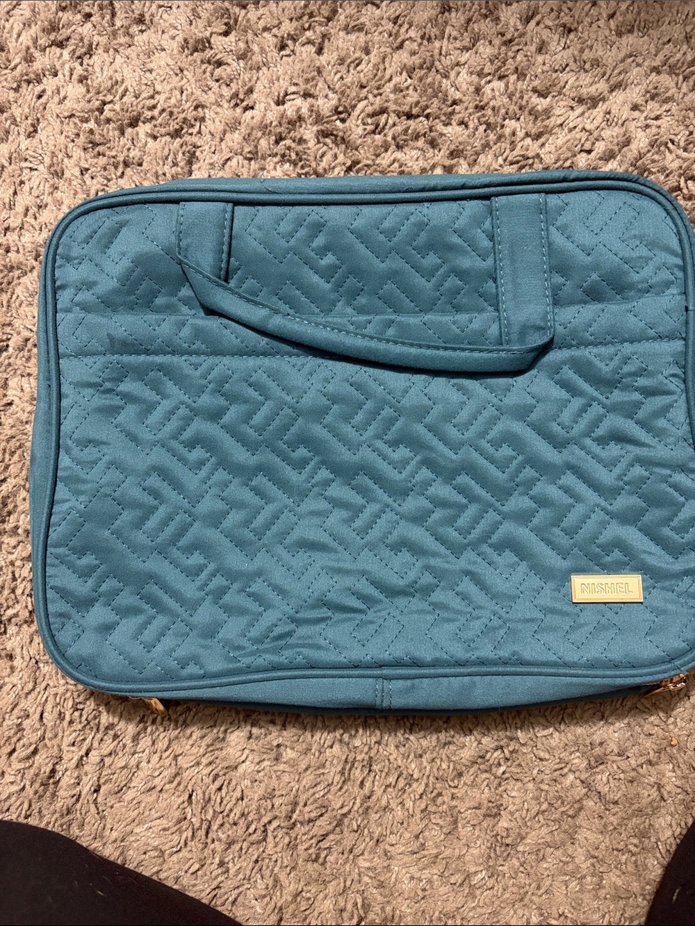 Quilted Teal Hangup Toiletry Travel Bag with Top Handle